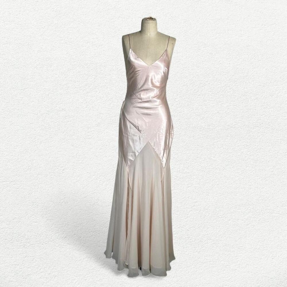 Because of Alice boa. Plunging Satin Handkerchief Hem Gown in Blossom Pink